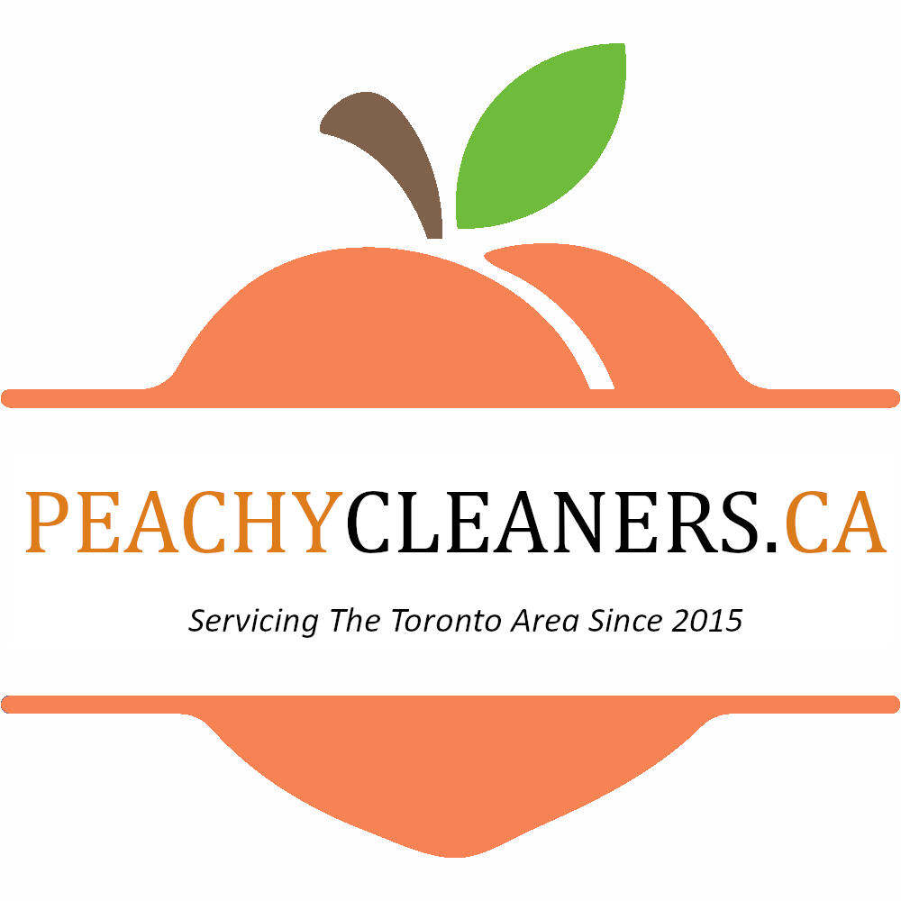 peachycleaners.ca website main logo is an orange peach with text: peachycleaners.ca servicing toronto area since 2015 commercial cleaning company